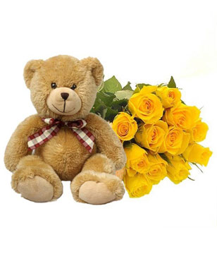 12 Yellow Roses and a Bear 