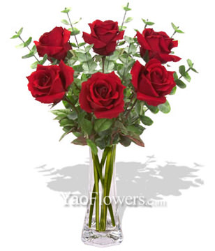 6 Red Roses With a Vase