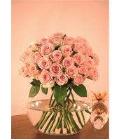 Two Dozen Pink Roses With a Vase