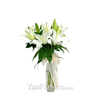 White Lily With Glass Vase 