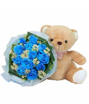 12 blue Roses bouquet with 10