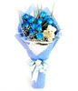 Bouquet of 12 Blue Roses with Small Teddy Bear