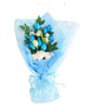 Bouquet of 9 Blue Roses & White Carnations