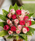 24 Dark Pink And Light Pink Roses Hand Bouquet