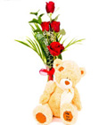 4 Red Roses With Plush Toy