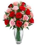 Bouquet of 9 Pink Roses & 9 Red Roses with Greens