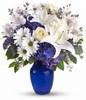 creme roses, white lilies and alstroemeria along with yellow and white chrysanthemums, eucalyptus, limonium and more