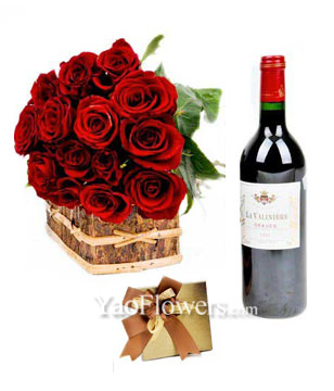 Gourmet Chocolates, Red Roses & Wine 