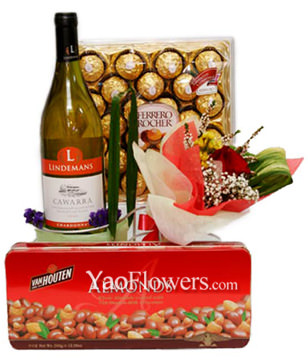 Chocolate Mixed With Champagne And Red Rose Bouquet 