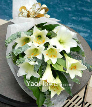 Long Sheath White Lilies Hand Bouquet 