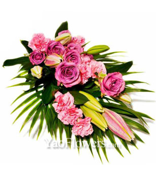 Assorted Purple & Pink Flowers With Greens 