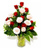 Red & Pink Roses With Green Foliage 