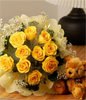 12 Stalks Yellow Roses With Bear 