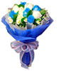 6 blue roses and 6 white roses