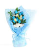 9 blue roses and white carnations