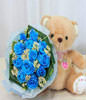 12 blue roses and a cute bear 