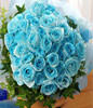 48 Stalks Of Blue Roses With Ivy Leaves And Blue Wrapping