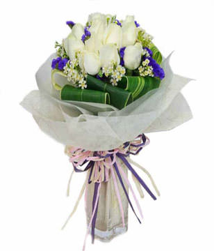 12 White Roses With Cordyline Foilage Bouquet 