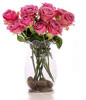 12 Pink Roses In A Glass Vase 