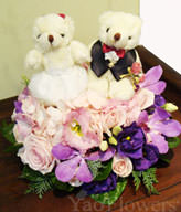 11 rose,8 pink and purple platycodon grandiflorum,with 2 cute bears