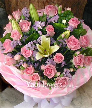 21 Pink Roses,2 Lilum