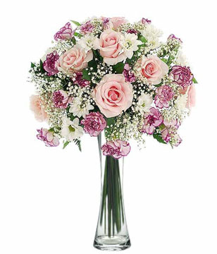 Pink Roses, Carnations and fillers in a Vase 