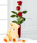 3 Red Roses With Plush Toy