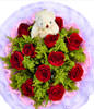 11 red roses, a Bear