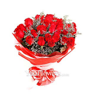 22 red roses,plenty of sea lavenders.