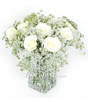11 White(light yellow) roses