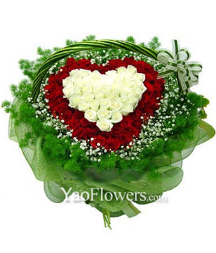 66 Roses,heart-shaped with Basket