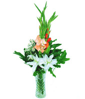 8 Pink gladiolus,White lily,fern maidenhair