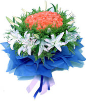 33 Pink roses,11 white lilium