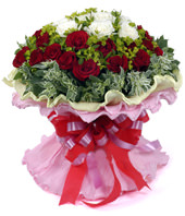 9 white roses,24 red roses at outside