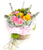18 pink carnations,15 yellow gerbera