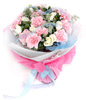 12 pink carnations,9 white roses