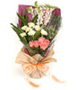 8 yellow carnations,4 pink common snapdragon,5 peach roses,10 Iris