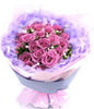 21 Purple roses with baby's breath and green foliages