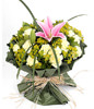 Pink lily,16 yellow carnations
