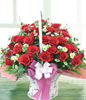 66 red roses, aster, with grass