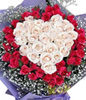 White Rose 33 with heart-shaped, 33 Red Rose outside