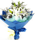 2 white lilium,9 red roses