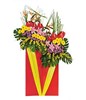 Charming arrangement of red anthuriums, pink lilies & yellow gerberas