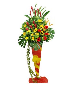 Ginger, Heliconia, Gerbera, Sunflowers & Chrysan Pom-poms