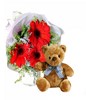 3 Red Gerberas with Fillers and Teddy Bear
