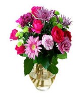 Posy of pink roses and mixed flowers in a bouquet