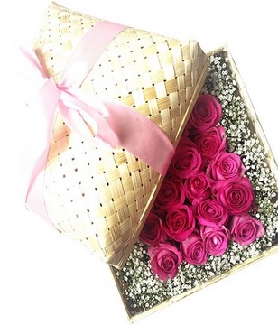 Pink Roses with filler presented in Traditional Container