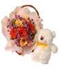Gerberas mixed bouquet with a bear 