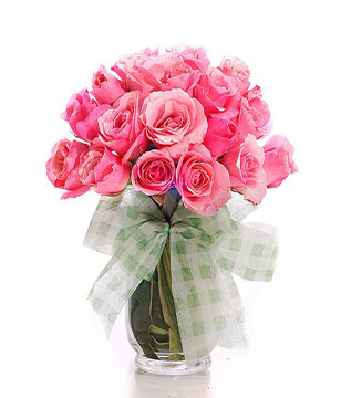 2 Dozen Pink Roses in a Vase 