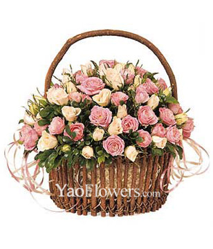 Basket of Mini-Rose,56 Roses